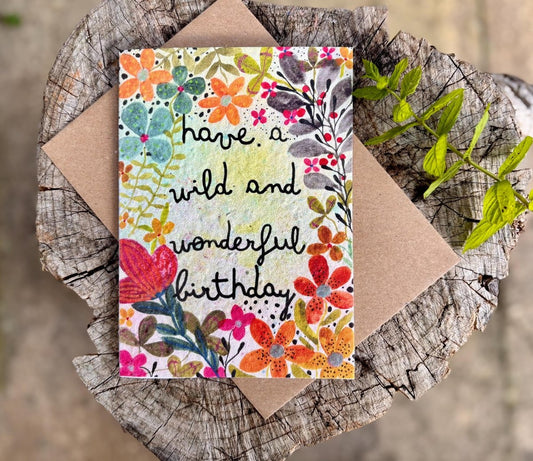 Plantable Seed Paper Birthday Card: Wildflower Bee Greeting - Erika's Whimsical Art