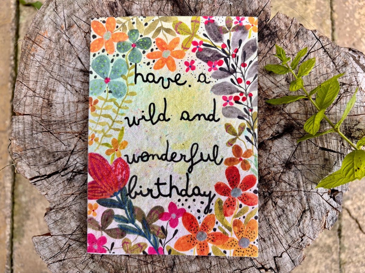 Plantable Seed Paper Birthday Card: Wildflower Bee Greeting - Erika's Whimsical Art