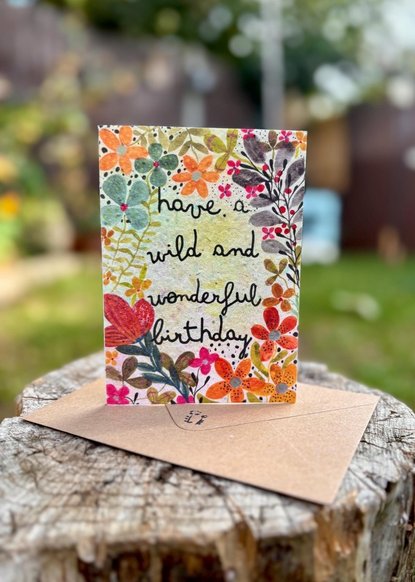 Plantable Seed Paper Birthday Card: Wildflower Bee Greeting - Erika's Whimsical Art