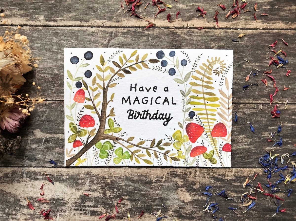 Plantable Seed Paper Birthday Card: Woodland Flower Design - Erika's Whimsical Art