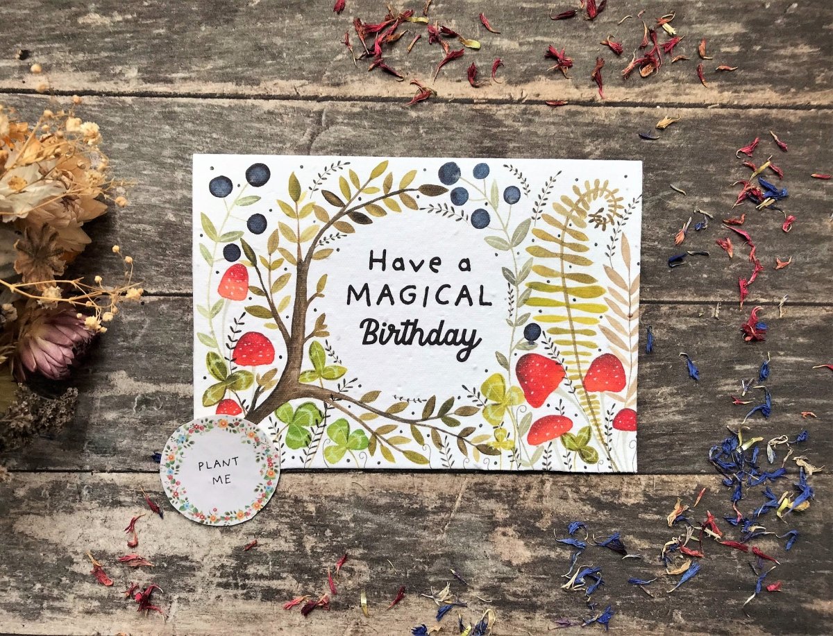 Plantable Seed Paper Birthday Card: Woodland Flower Design - Erika's Whimsical Art