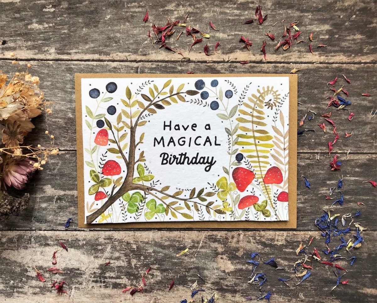 Plantable Seed Paper Birthday Card: Woodland Flower Design - Erika's Whimsical Art