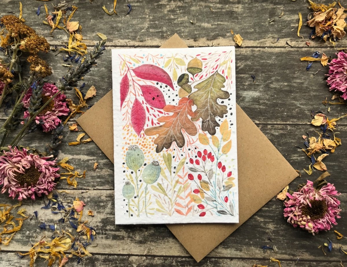 Plantable Seed Paper Card Birthday: Watercolor Floral Note Cards (Set of 6) - Erika's Whimsical Art