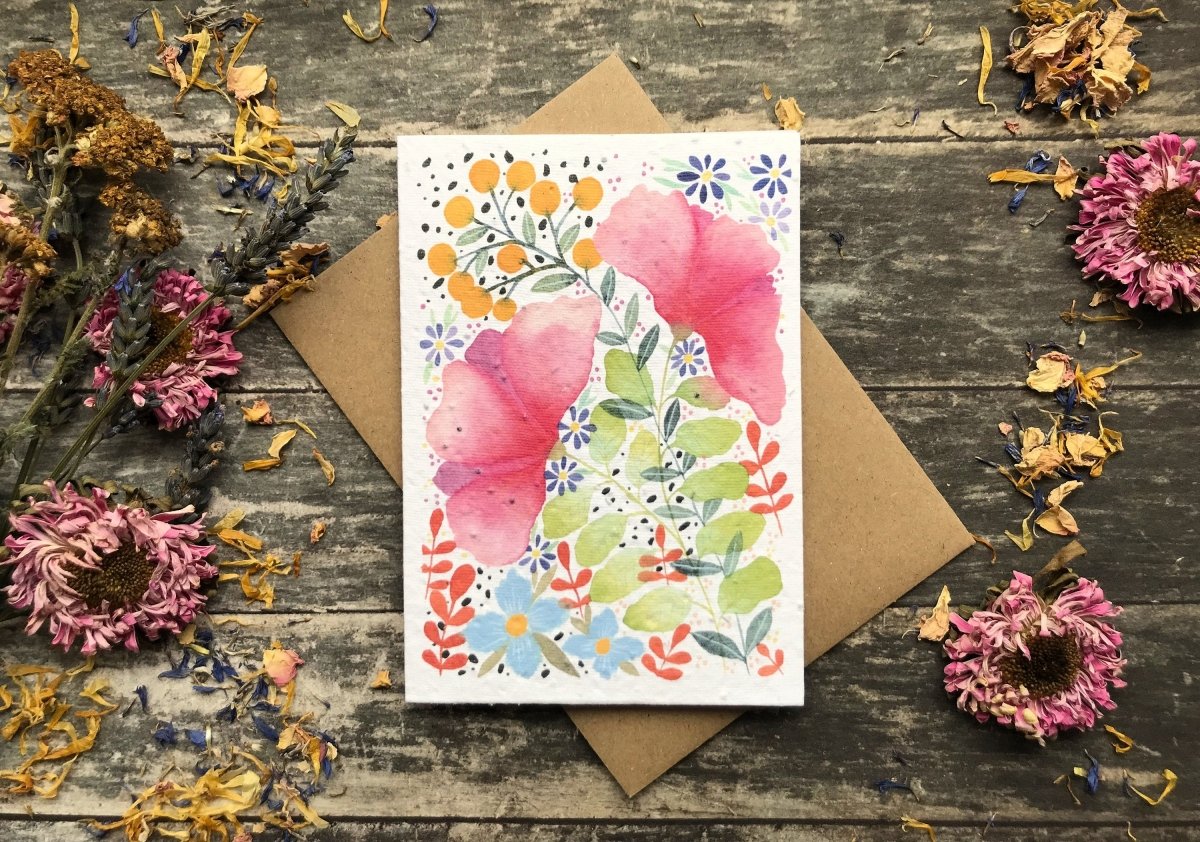 Plantable Seed Paper Card Birthday: Watercolor Floral Note Cards (Set of 6) - Erika's Whimsical Art