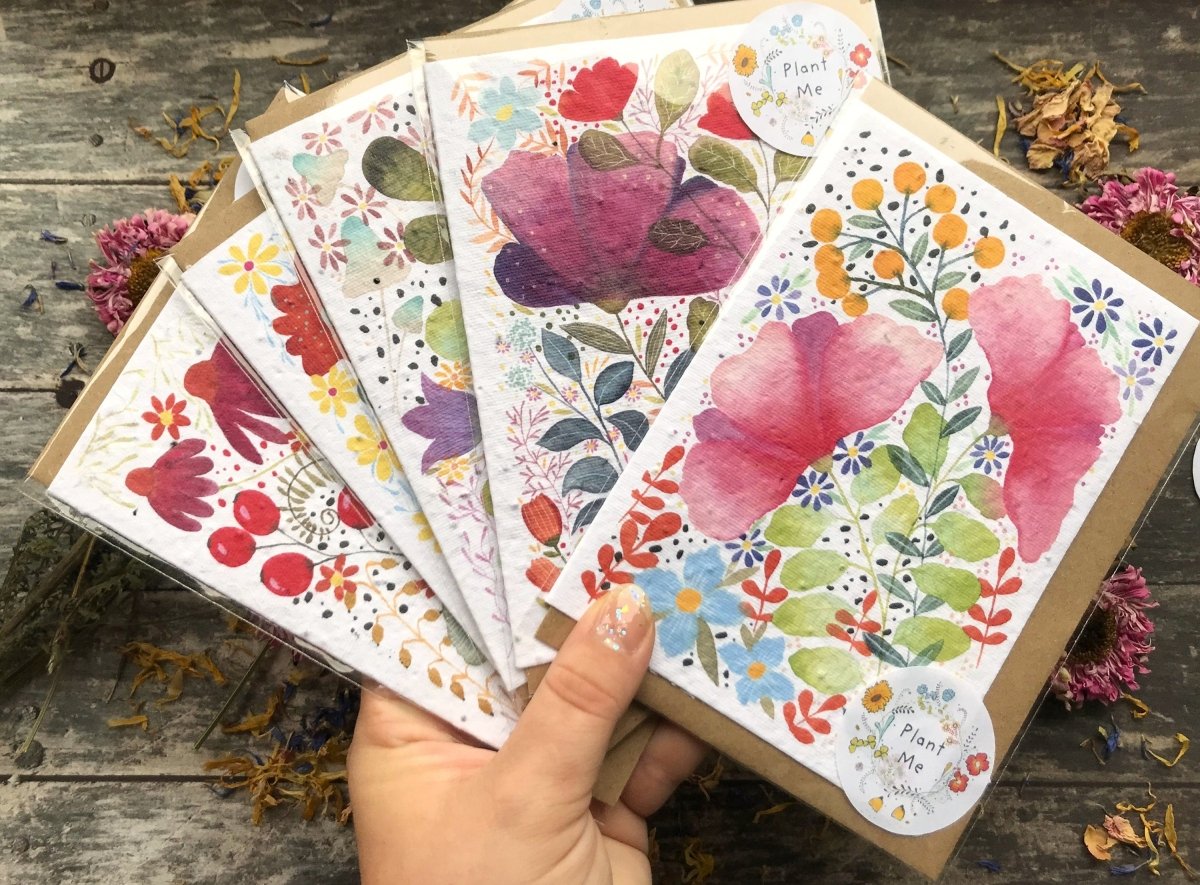 Plantable Seed Paper Card Birthday: Watercolor Floral Note Cards (Set of 6) - Erika's Whimsical Art
