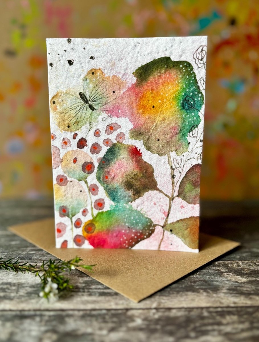 Plantable Seed Paper Card – Butterfly Botanical Greeting Card - Erika's Whimsical Art