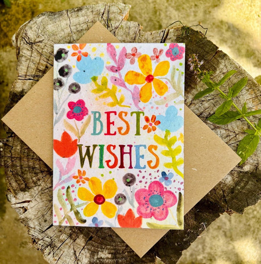 Plantable Seed Paper Card: Floral Birthday Card with Recycled Envelope - Erika's Whimsical Art