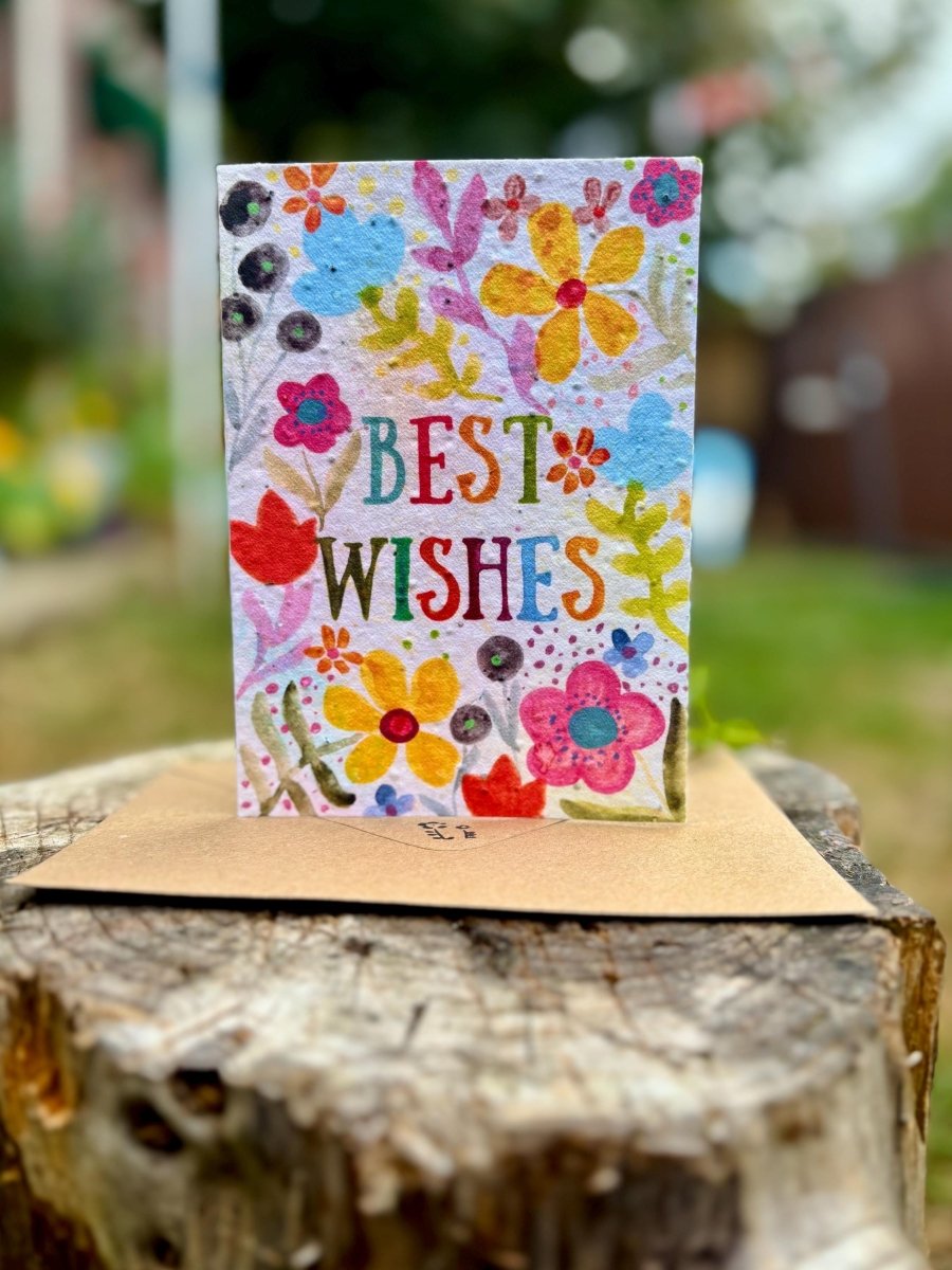 Plantable Seed Paper Card: Floral Birthday Card with Recycled Envelope - Erika's Whimsical Art