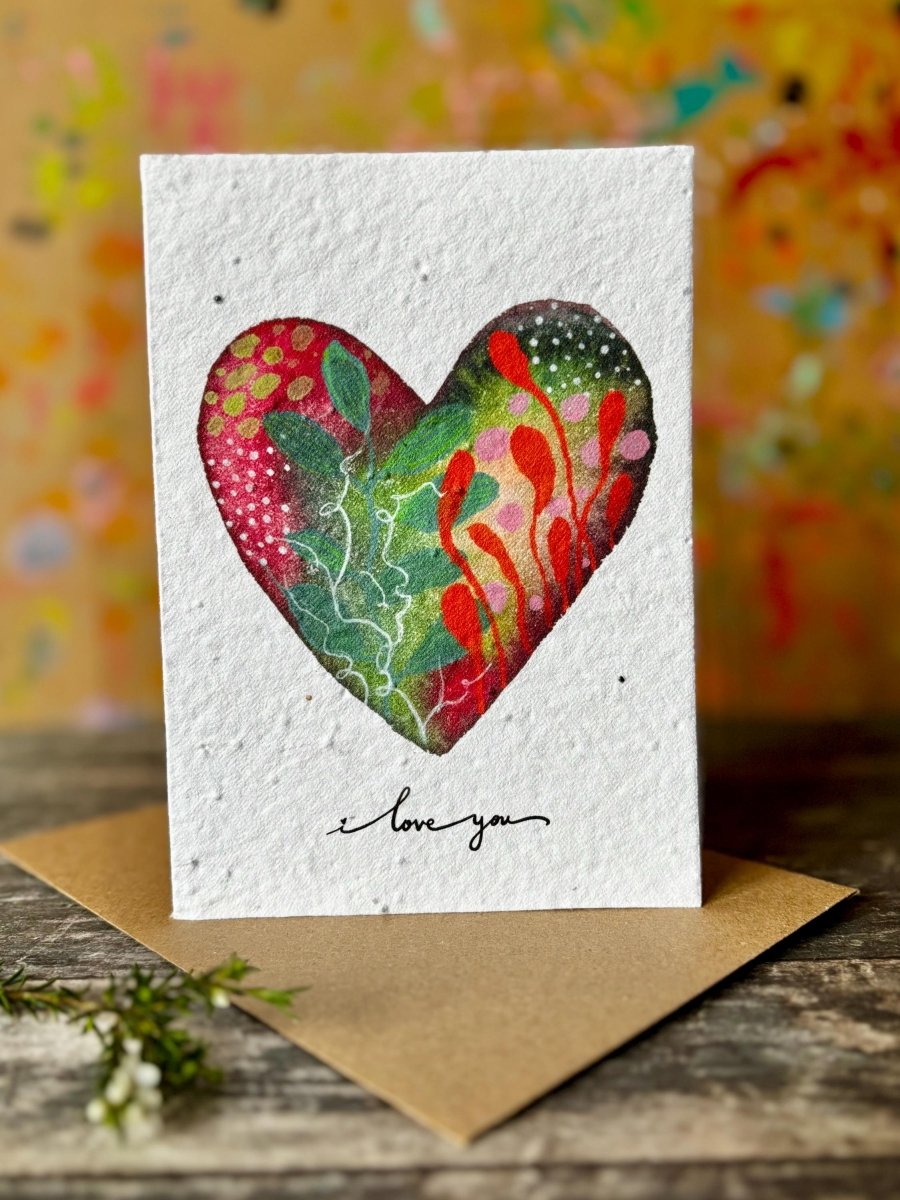 Plantable Seed Paper Card – "I Love You" Wildflower Heart - Erika's Whimsical Art