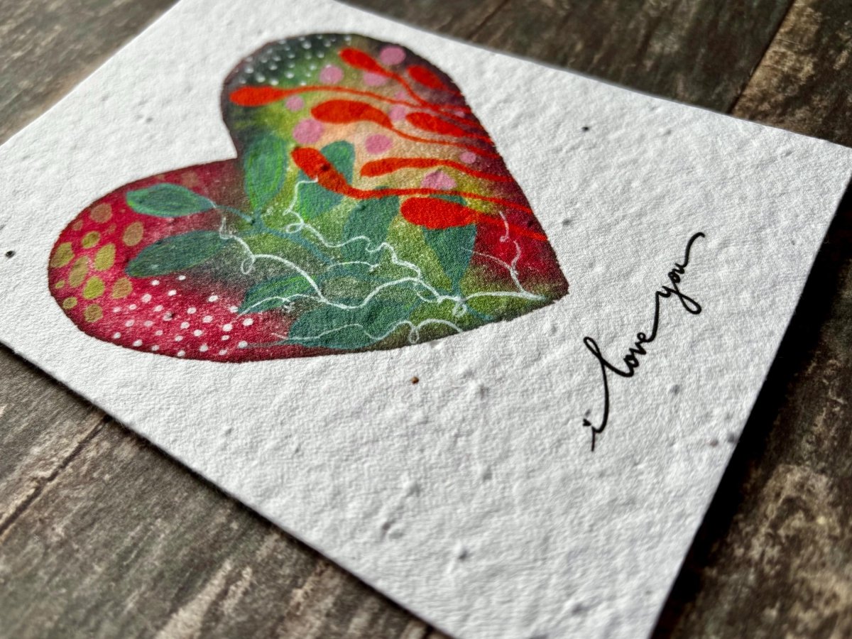 Plantable Seed Paper Card – "I Love You" Wildflower Heart - Erika's Whimsical Art