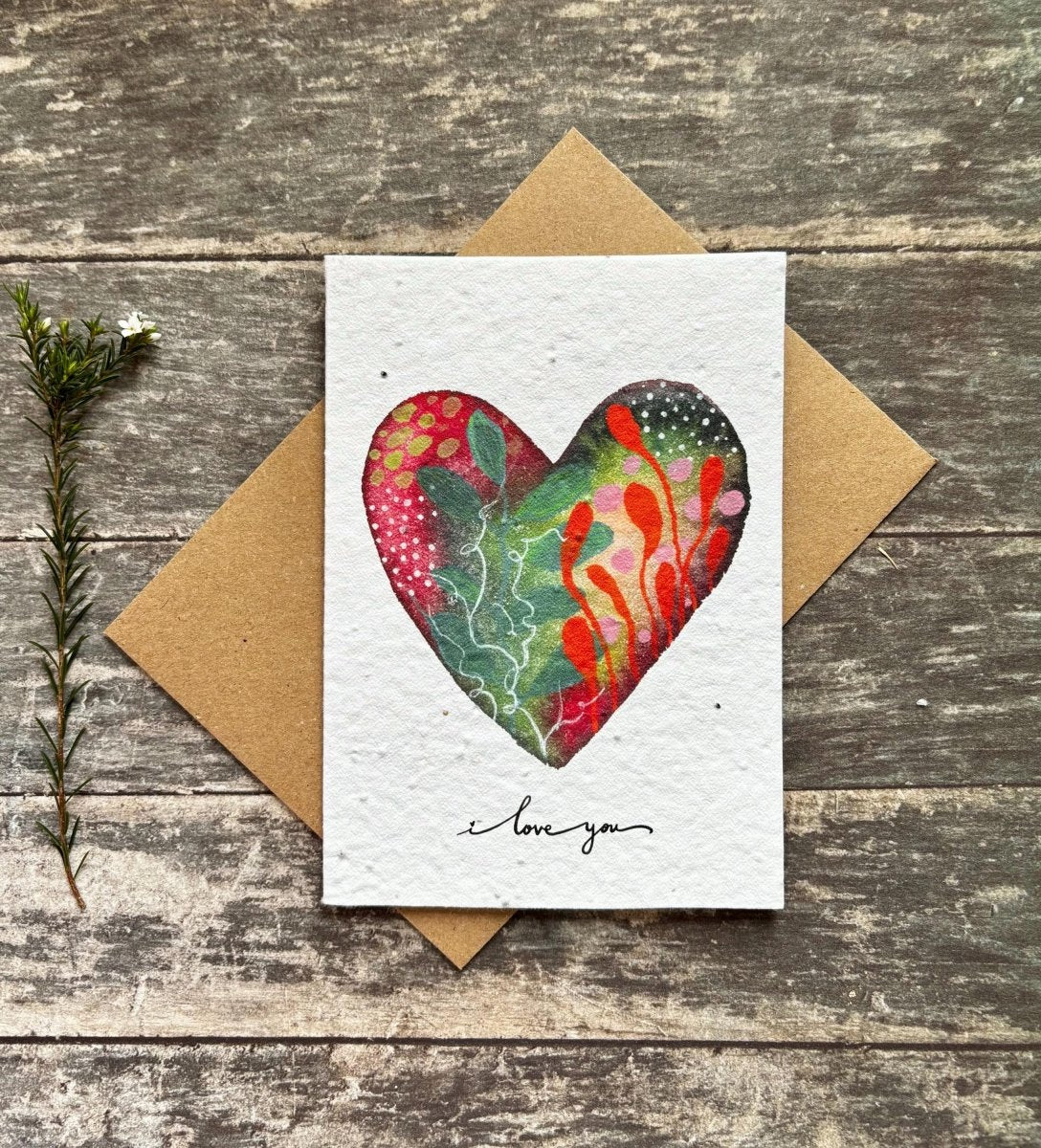 Plantable Seed Paper Card – "I Love You" Wildflower Heart - Erika's Whimsical Art