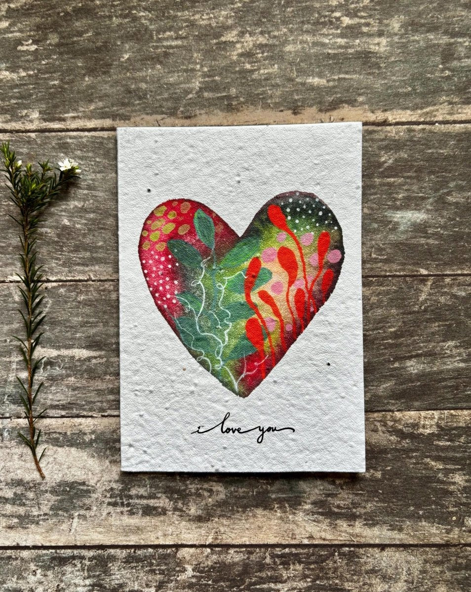 Plantable Seed Paper Card – "I Love You" Wildflower Heart - Erika's Whimsical Art