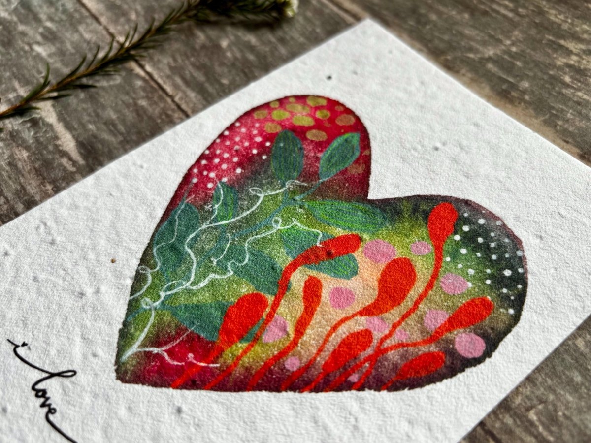 Plantable Seed Paper Card – "I Love You" Wildflower Heart - Erika's Whimsical Art