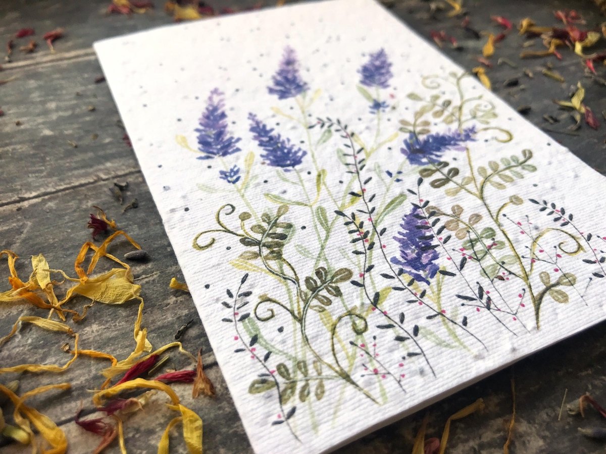 Plantable Seed Paper Card: Lavender Watercolor Floral Birthday Card - Erika's Whimsical Art