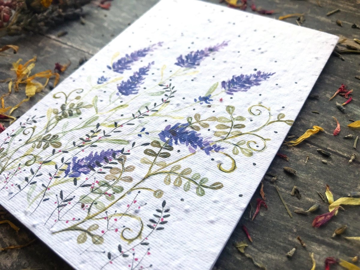Plantable Seed Paper Card: Lavender Watercolor Floral Birthday Card - Erika's Whimsical Art