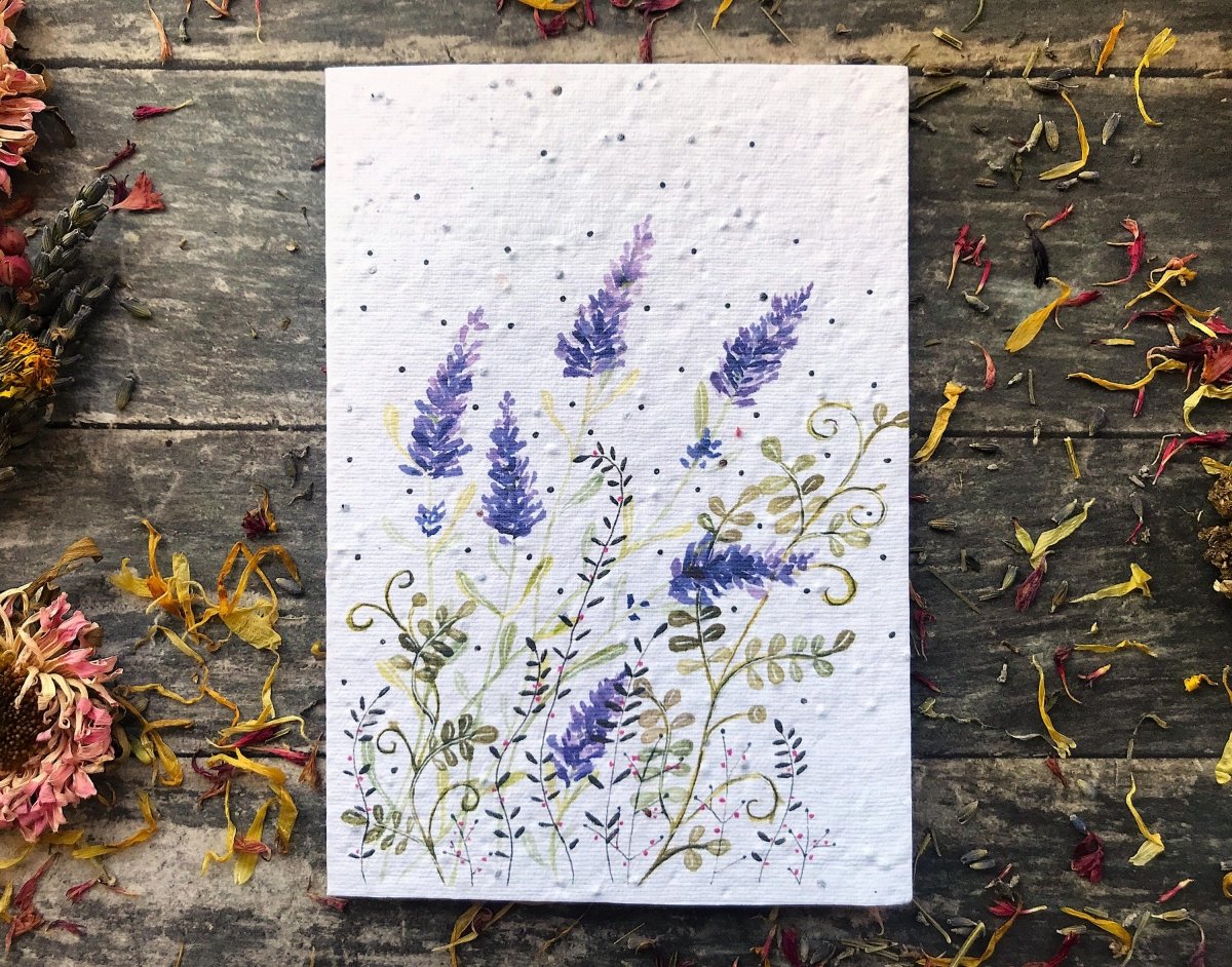 Plantable Seed Paper Card: Lavender Watercolor Floral Birthday Card - Erika's Whimsical Art