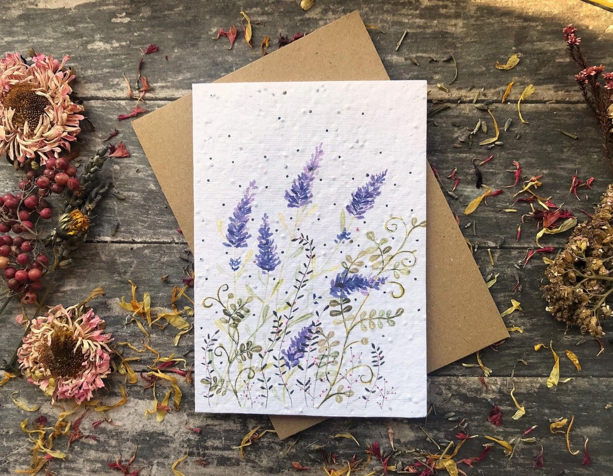 Plantable Seed Paper Card: Lavender Watercolor Floral Birthday Card - Erika's Whimsical Art