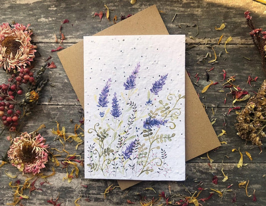 Plantable Seed Paper Card: Lavender Watercolor Floral Birthday Card - Erika's Whimsical Art