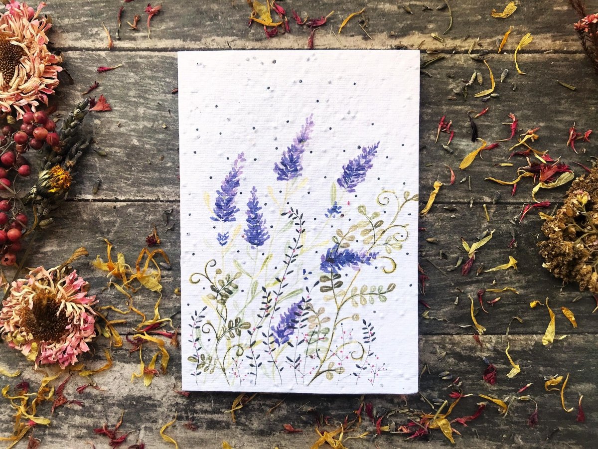 Plantable Seed Paper Card: Lavender Watercolor Floral Birthday Card - Erika's Whimsical Art