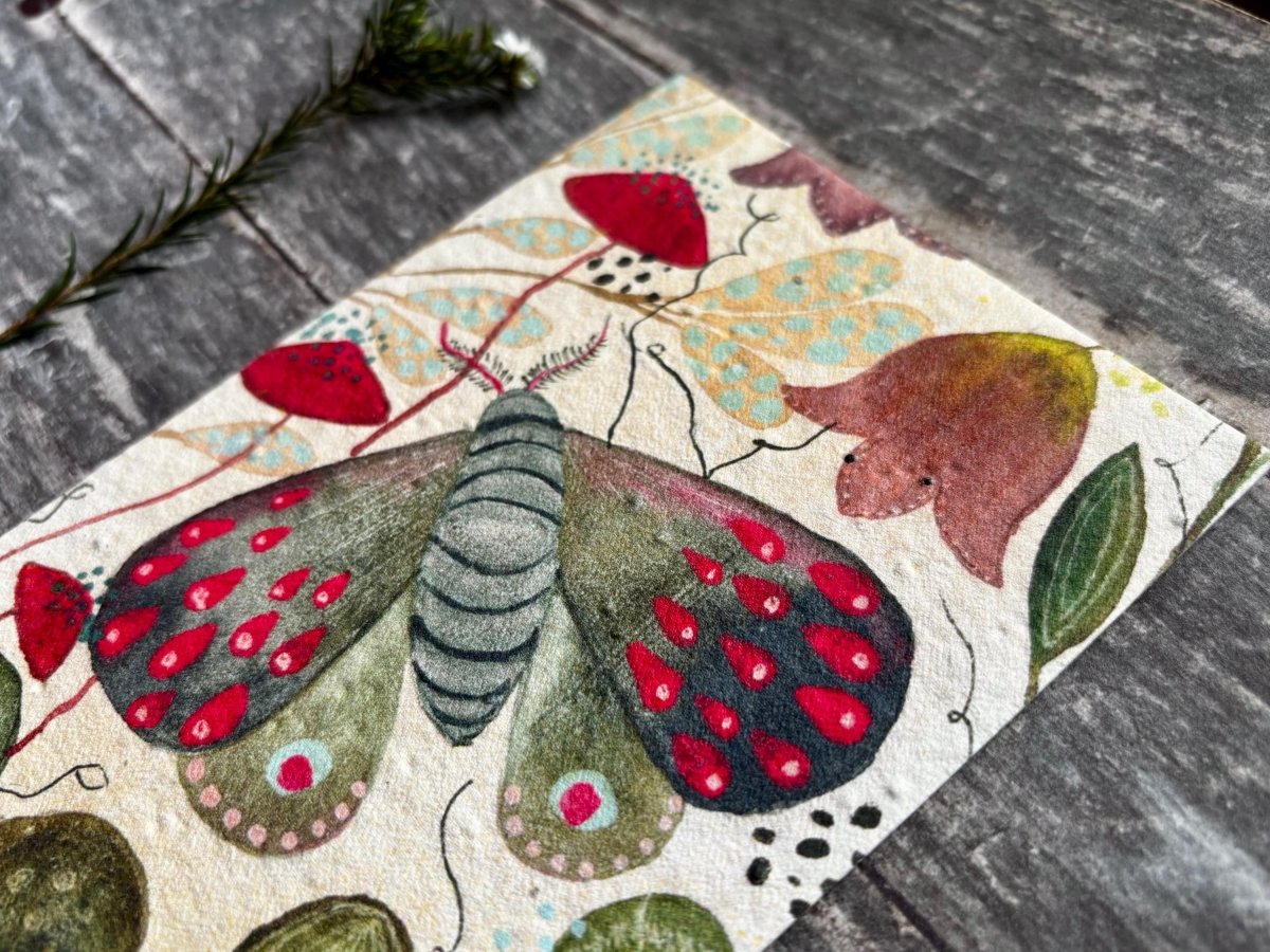 Plantable Seed Paper Card – Moth & Wildflower Eco Greeting Card - Erika's Whimsical Art