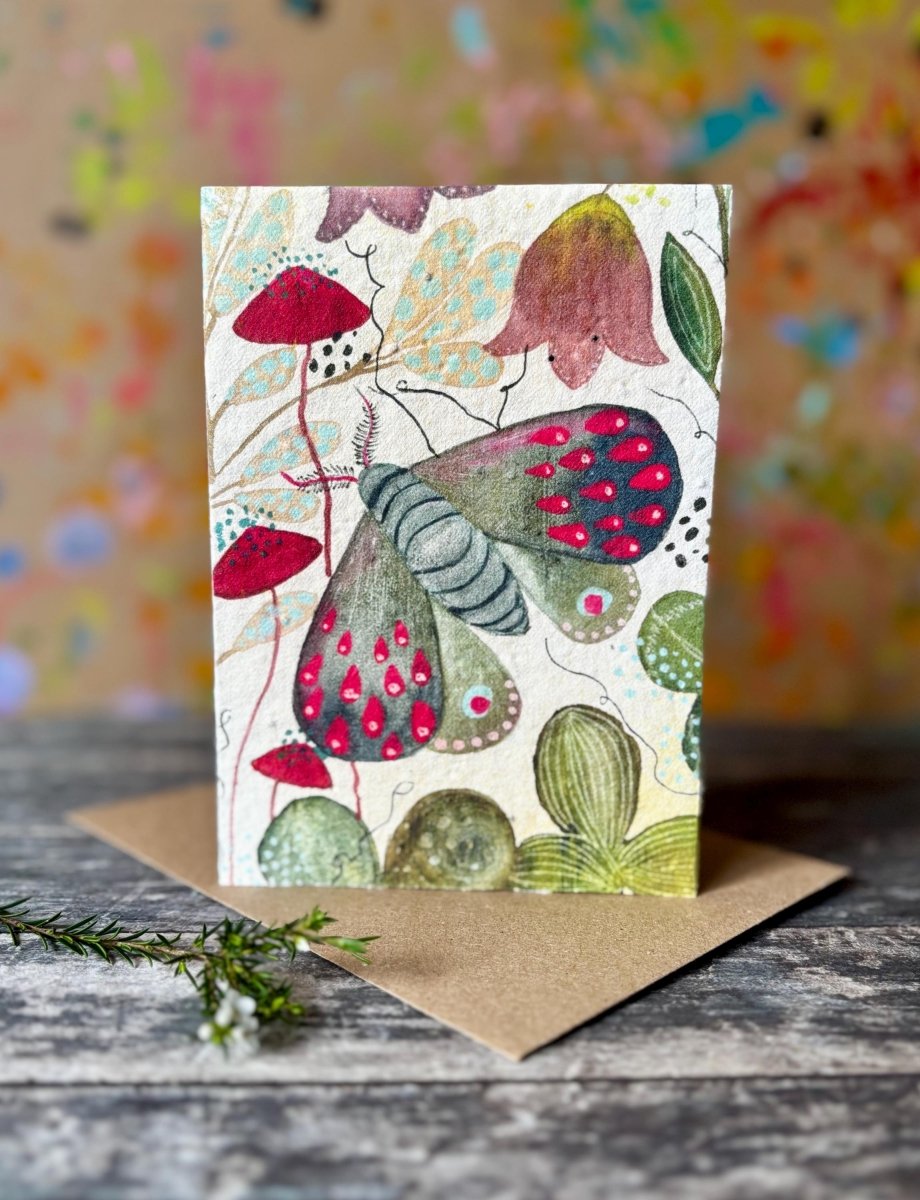 Plantable Seed Paper Card – Moth & Wildflower Eco Greeting Card - Erika's Whimsical Art