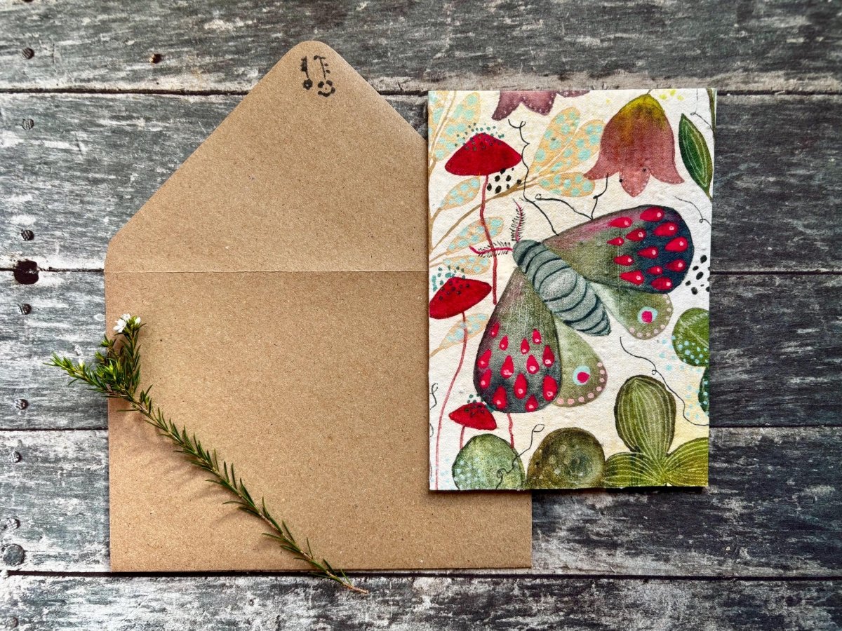Plantable Seed Paper Card – Moth & Wildflower Eco Greeting Card - Erika's Whimsical Art