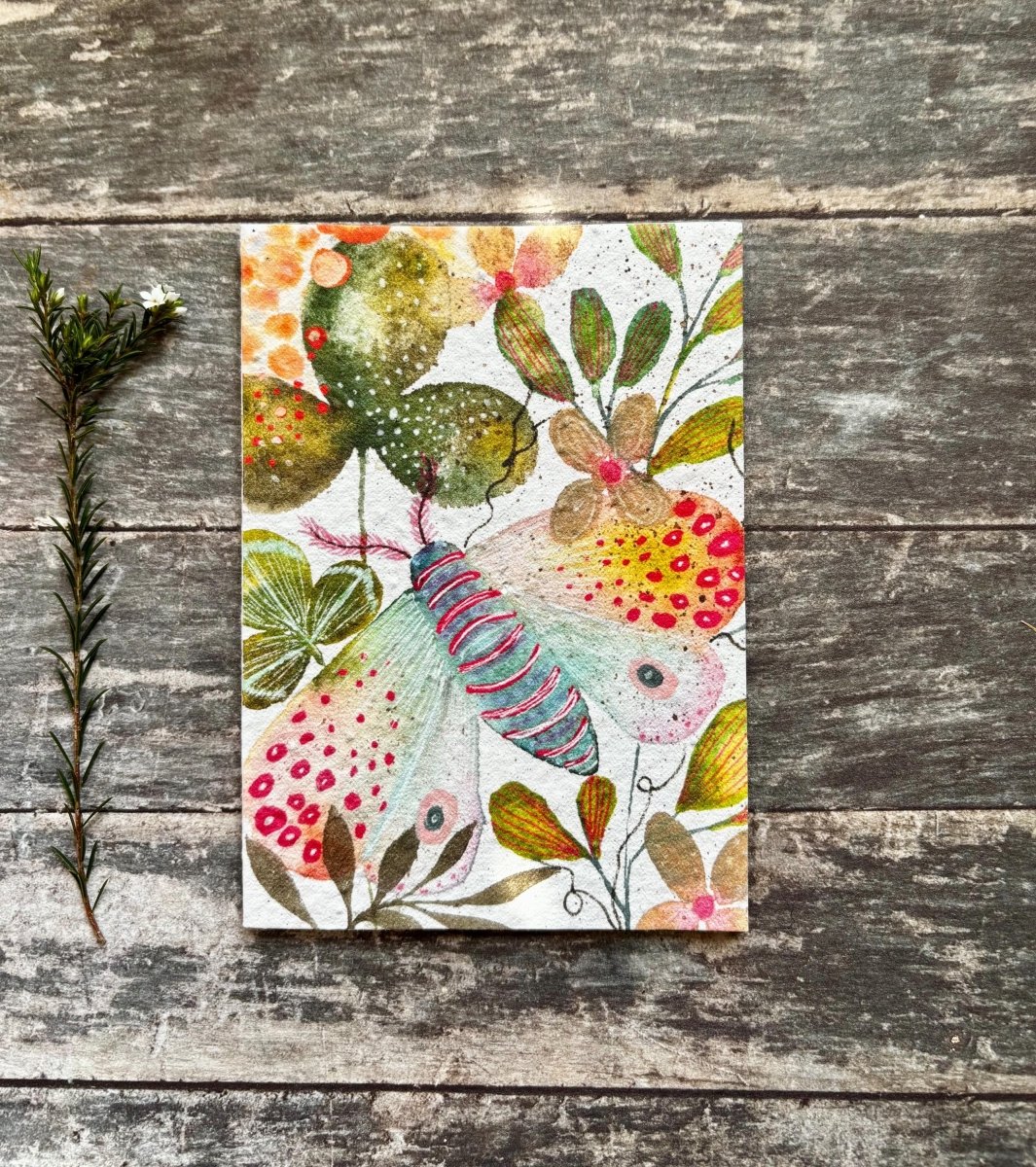 Plantable Seed Paper Card – Moth & Wildflower Eco Greeting Card - Erika's Whimsical Art