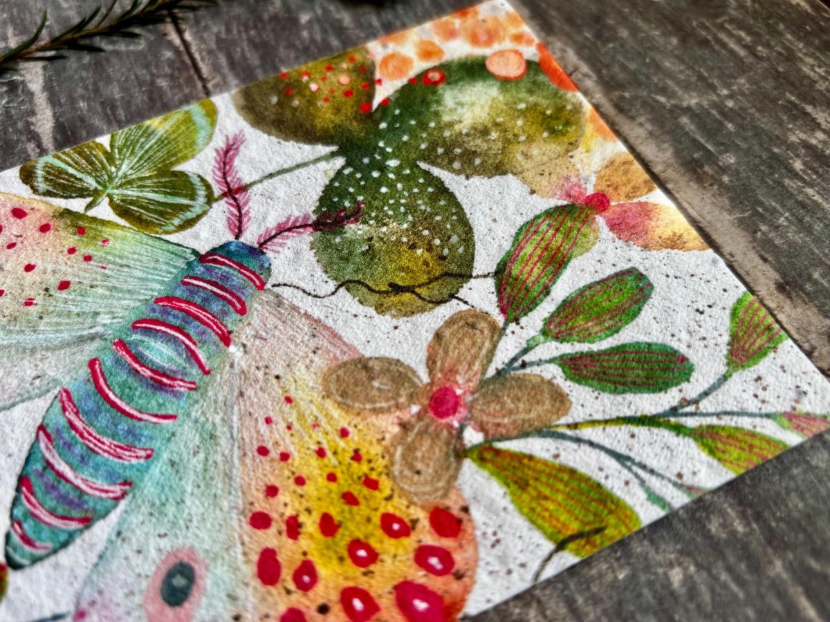 Plantable Seed Paper Card – Moth & Wildflower Eco Greeting Card - Erika's Whimsical Art