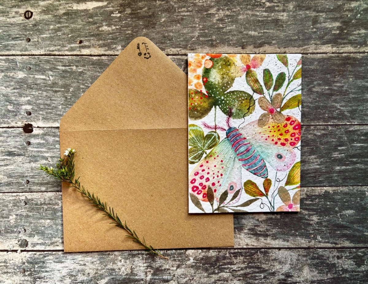Plantable Seed Paper Card – Moth & Wildflower Eco Greeting Card - Erika's Whimsical Art