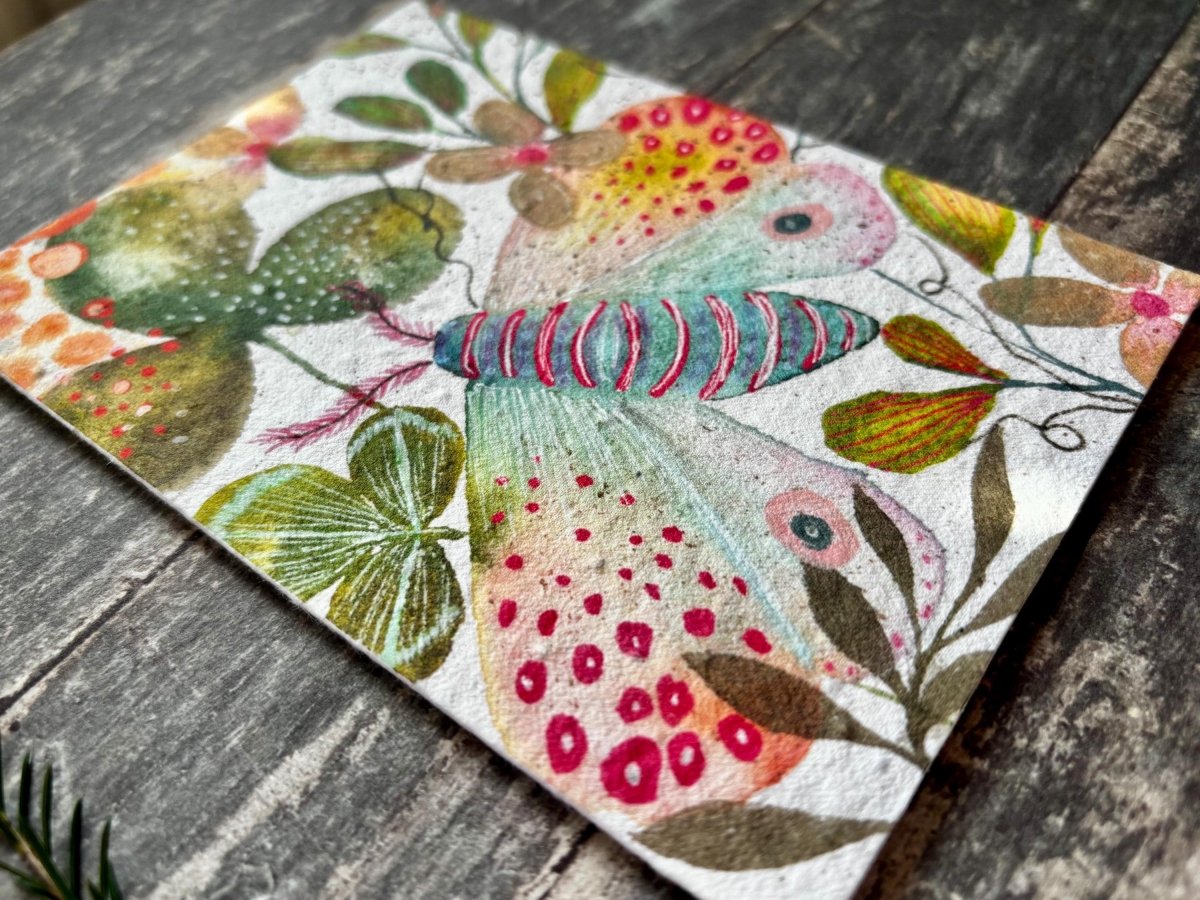 Plantable Seed Paper Card – Moth & Wildflower Eco Greeting Card - Erika's Whimsical Art