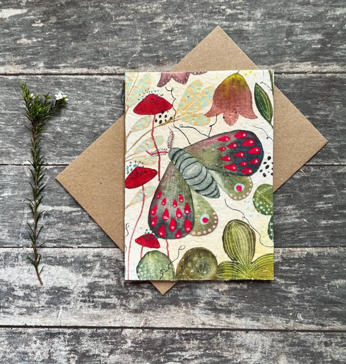 Plantable Seed Paper Card – Moth & Wildflower Eco Greeting Card - Erika's Whimsical Art