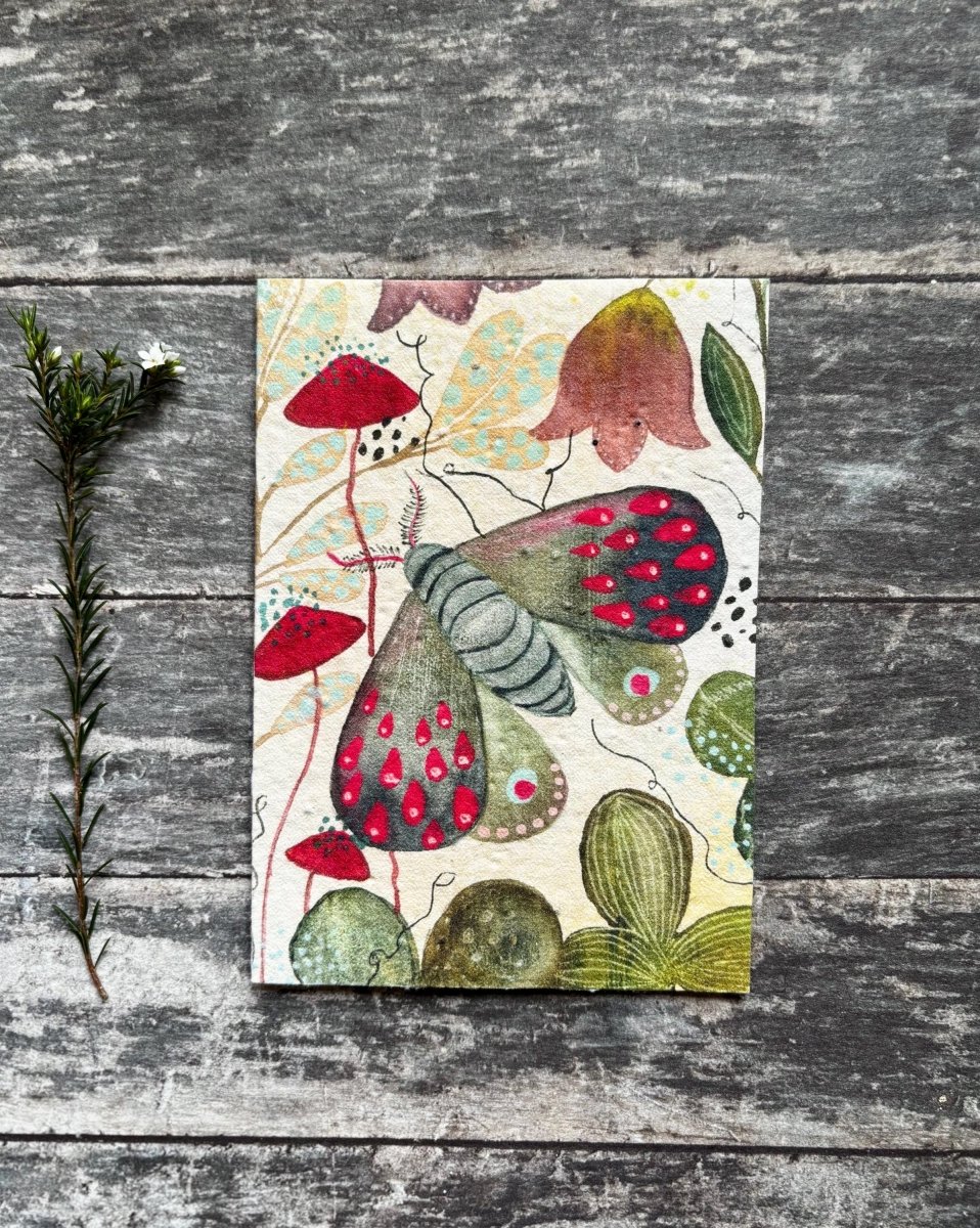Plantable Seed Paper Card – Moth & Wildflower Eco Greeting Card - Erika's Whimsical Art