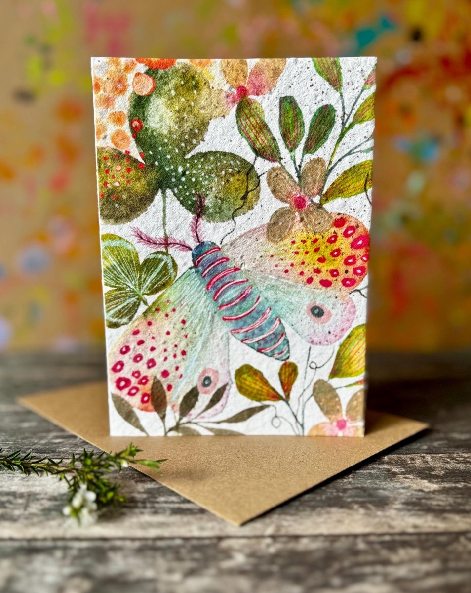 Plantable Seed Paper Card – Moth & Wildflower Eco Greeting Card - Erika's Whimsical Art