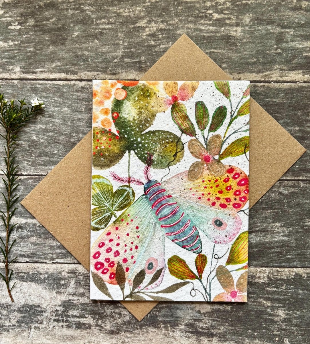 Plantable Seed Paper Card – Moth & Wildflower Eco Greeting Card - Erika's Whimsical Art