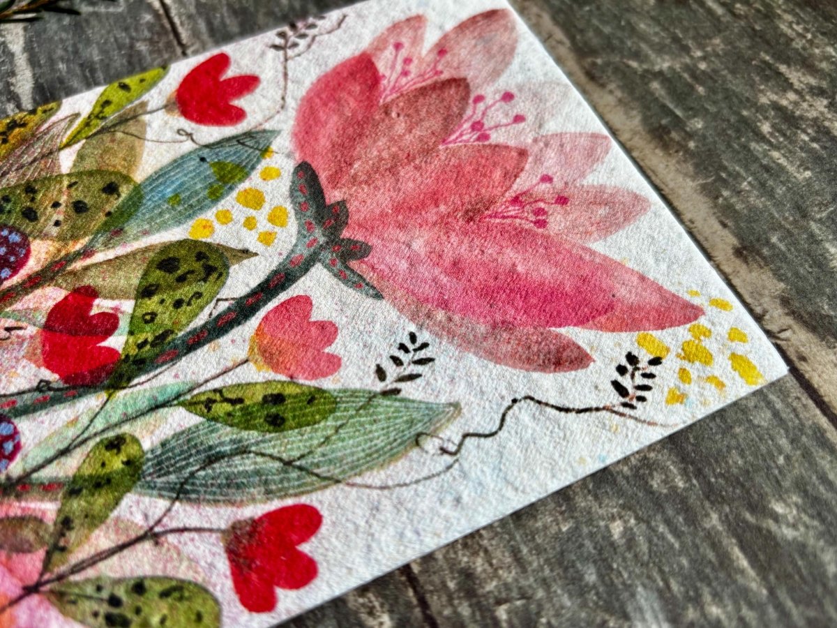 Plantable Seed Paper Card – Pink Flower Meadow Greeting Card - Erika's Whimsical Art