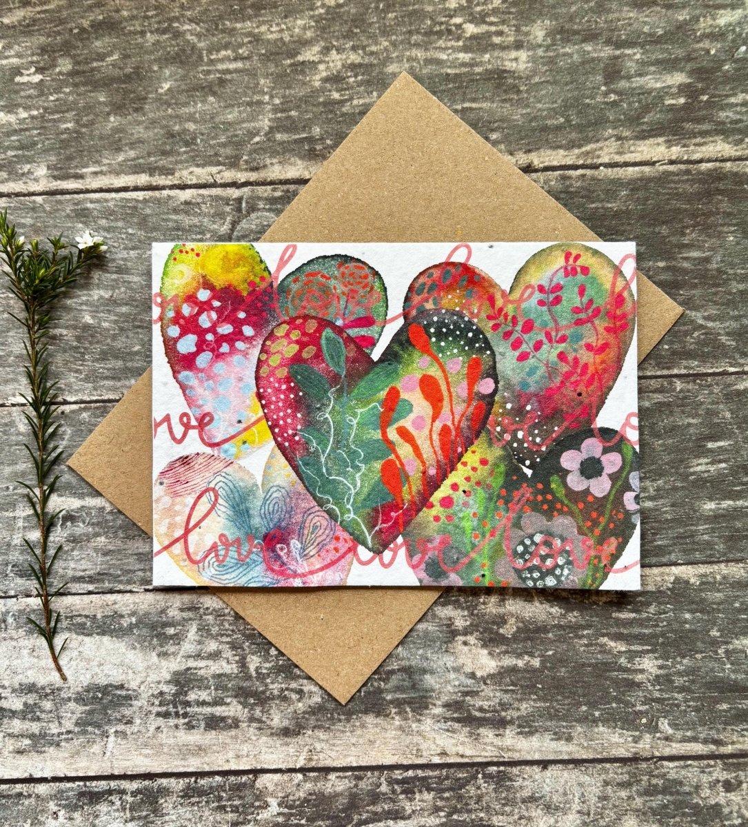Plantable Seed Paper Card – Rainbow Hearts Love Greeting, Wildflower Seeds - Erika's Whimsical Art