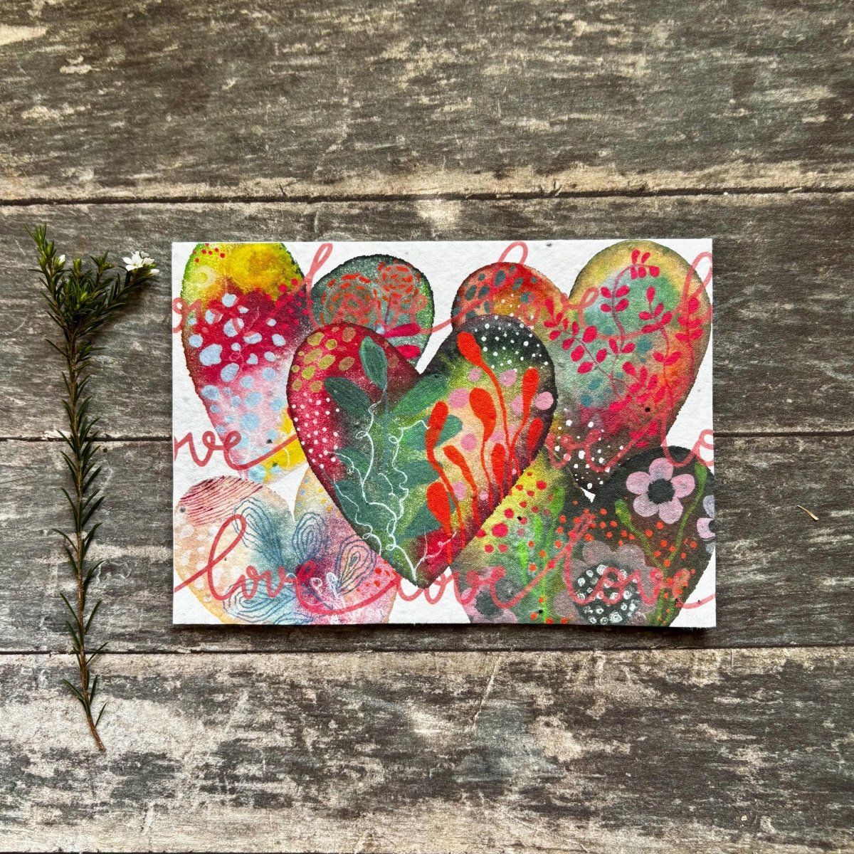 Plantable Seed Paper Card – Rainbow Hearts Love Greeting, Wildflower Seeds - Erika's Whimsical Art