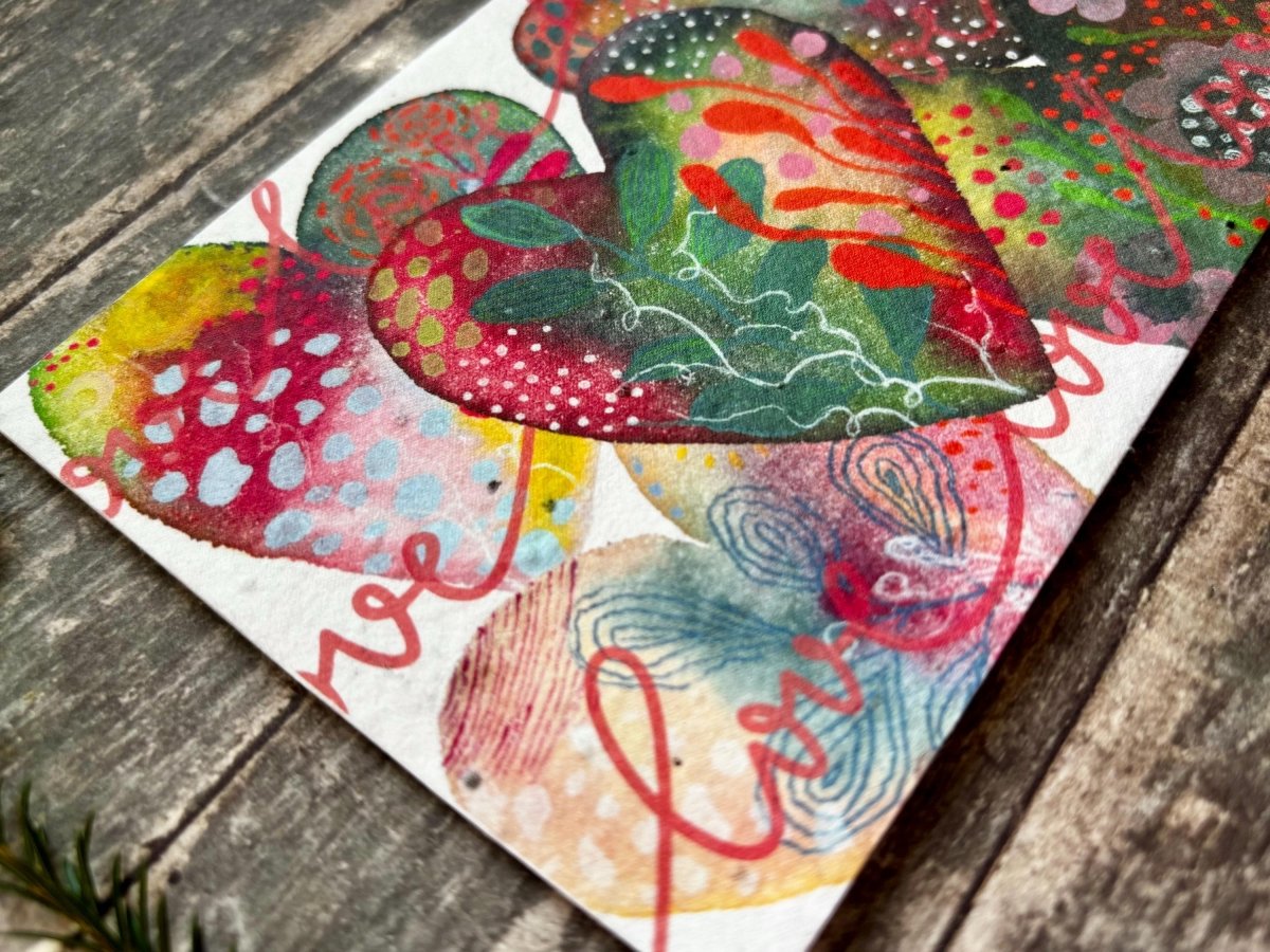 Plantable Seed Paper Card – Rainbow Hearts Love Greeting, Wildflower Seeds - Erika's Whimsical Art