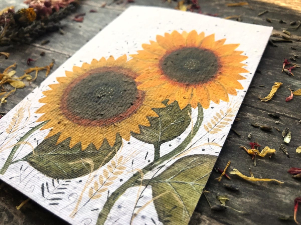 Plantable Seed Paper Card: Sunflower Watercolor, Eco - Friendly Floral Art - Erika's Whimsical Art