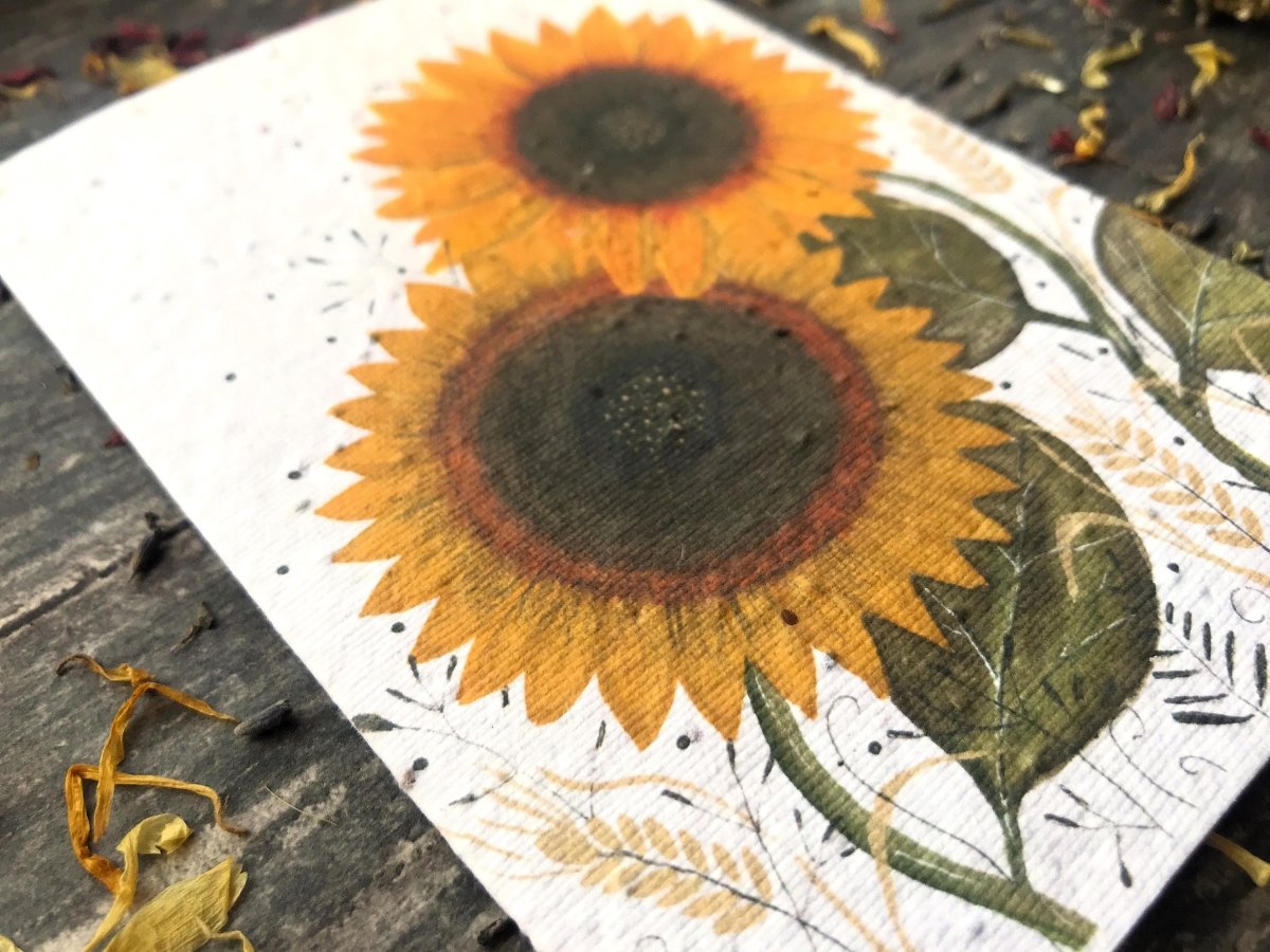 Plantable Seed Paper Card: Sunflower Watercolor, Eco - Friendly Floral Art - Erika's Whimsical Art