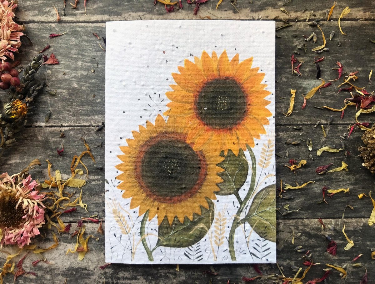 Plantable Seed Paper Card: Sunflower Watercolor, Eco - Friendly Floral Art - Erika's Whimsical Art