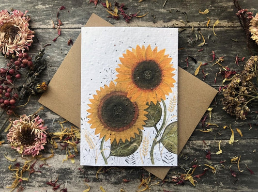 Plantable Seed Paper Card: Sunflower Watercolor, Eco - Friendly Floral Art - Erika's Whimsical Art