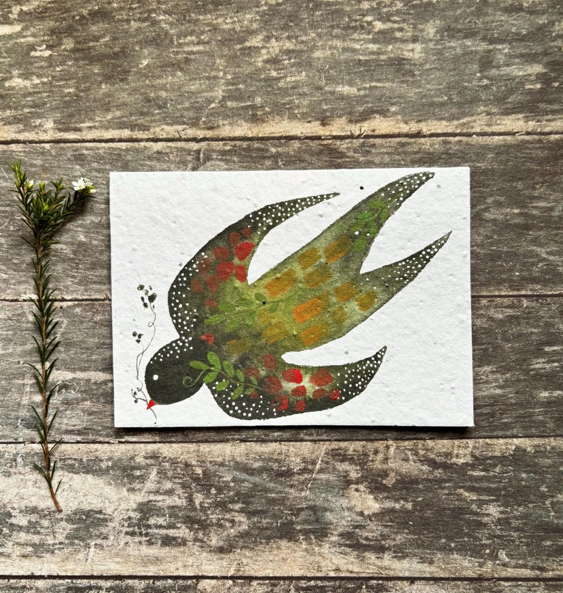 Plantable Seed Paper Card – Swallow Bird Illustration, Eco - Friendly Greeting - Erika's Whimsical Art