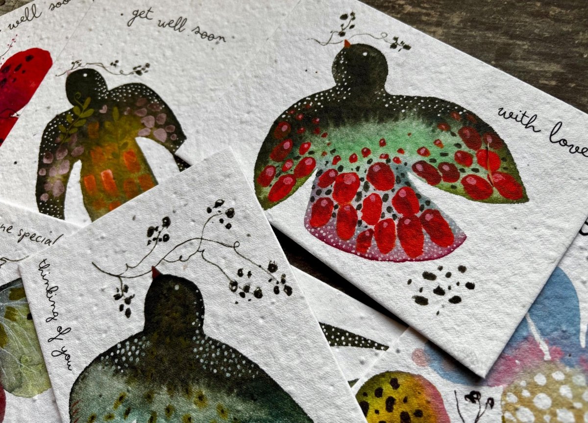 Plantable Seed Paper Card – Thinking of You Bird, Wildflower Seeds - Erika's Whimsical Art