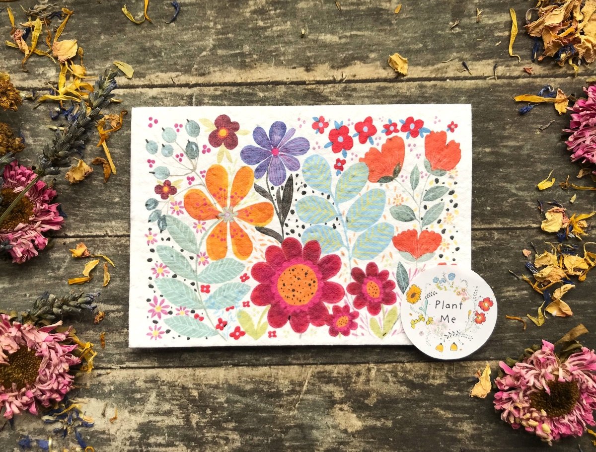 Plantable Seed Paper Card: Watercolor Floral Art, Eco - Friendly - Erika's Whimsical Art