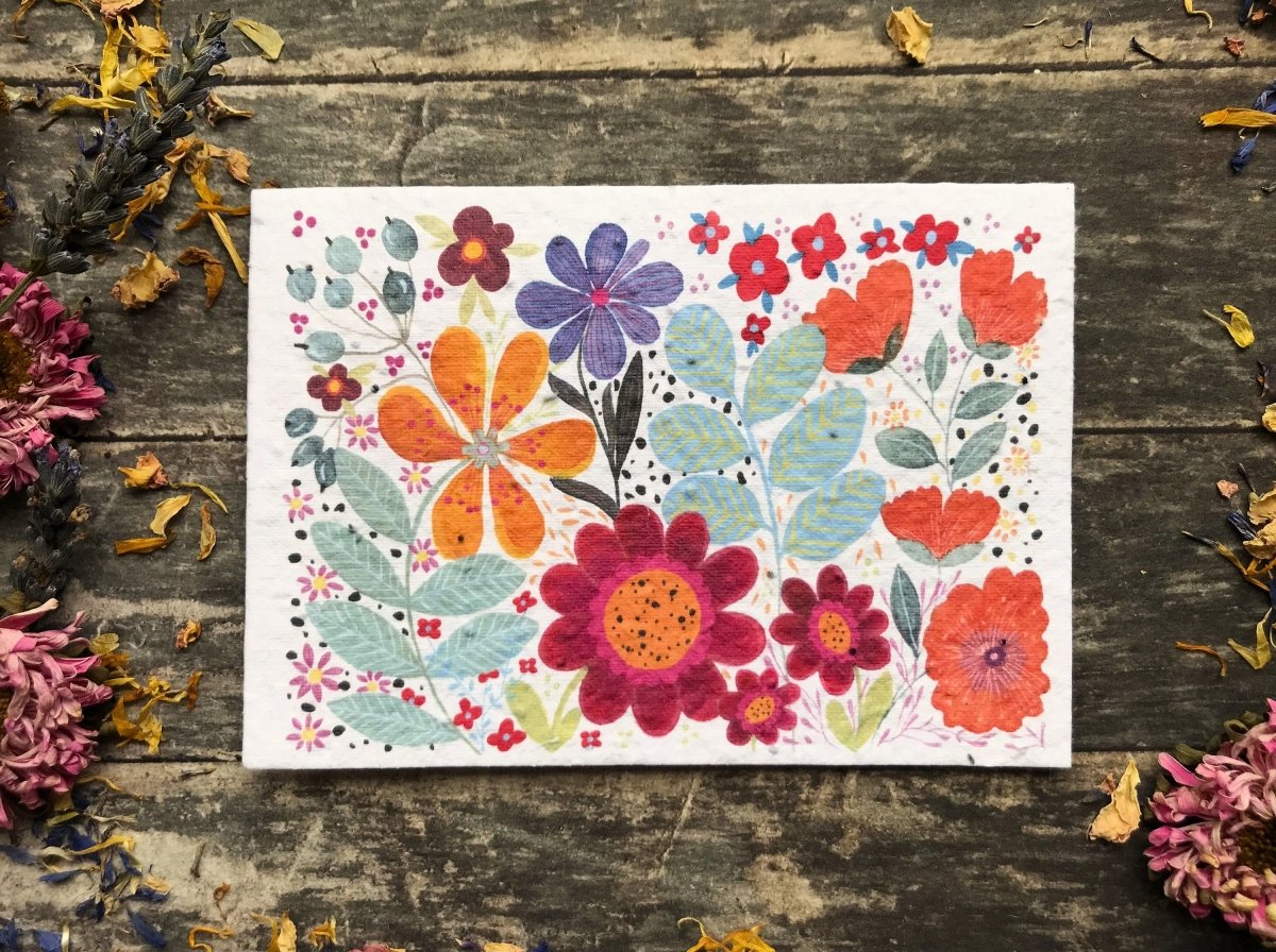 Plantable Seed Paper Card: Watercolor Floral Art, Eco - Friendly - Erika's Whimsical Art