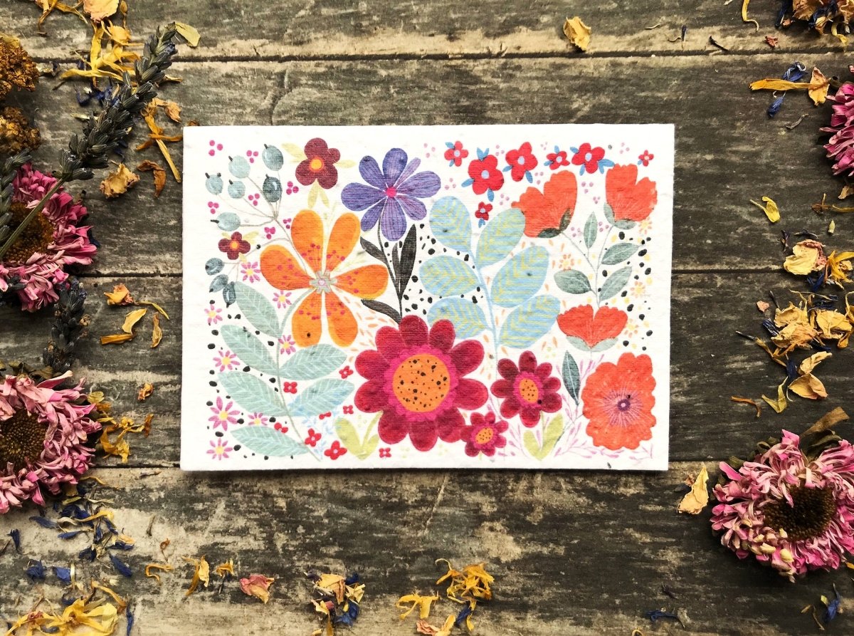 Plantable Seed Paper Card: Watercolor Floral Art, Eco - Friendly - Erika's Whimsical Art