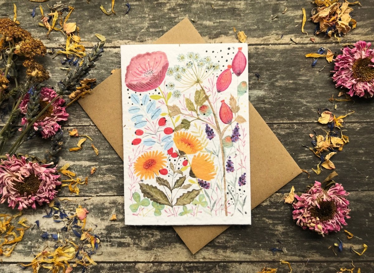 Plantable Seed Paper Card: Watercolor Floral Birthday Card - Erika's Whimsical Art