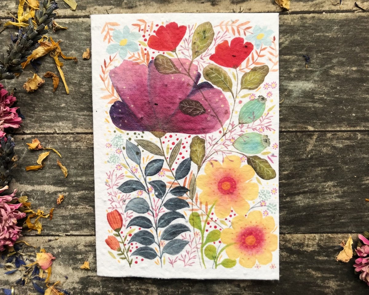 Plantable Seed Paper Card: Watercolor Floral Birthday Card - Erika's Whimsical Art
