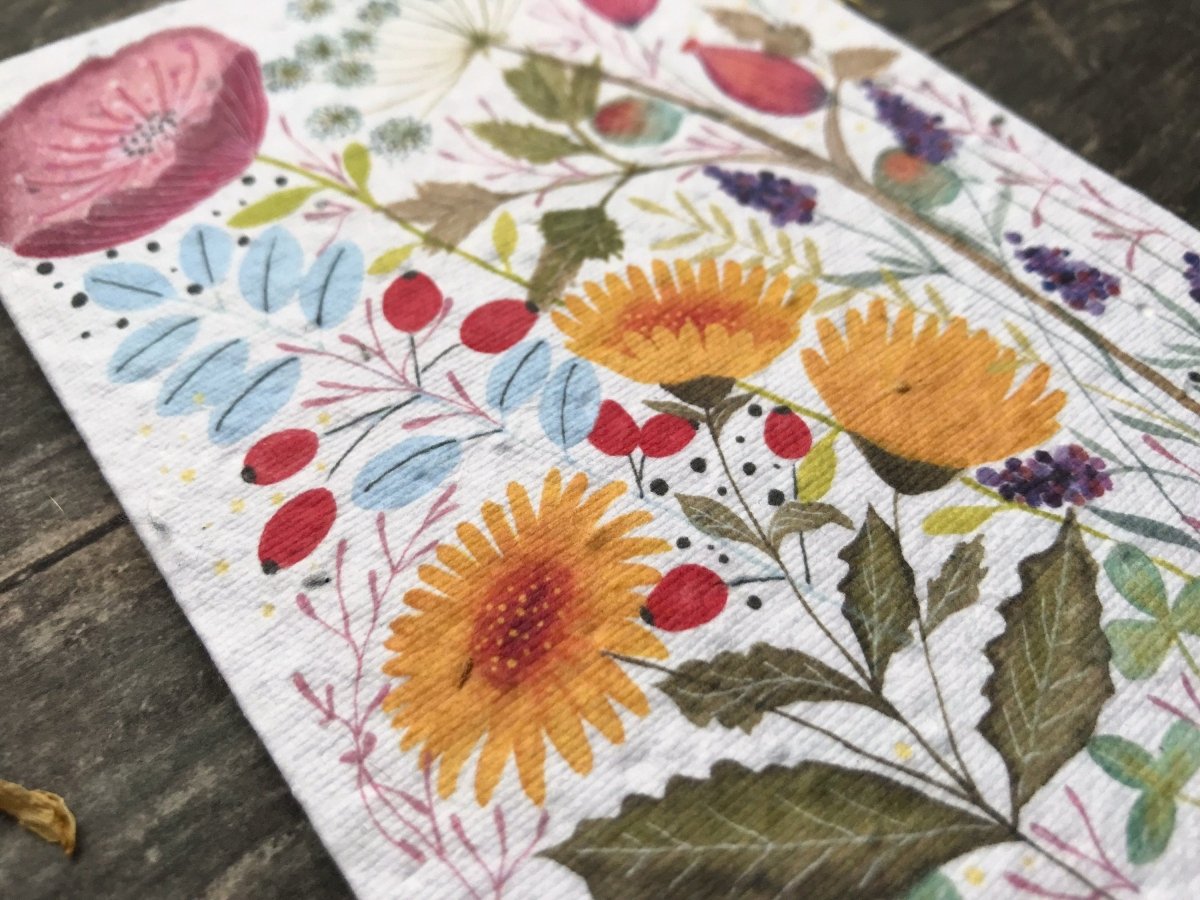 Plantable Seed Paper Card: Watercolor Floral Birthday Card - Erika's Whimsical Art